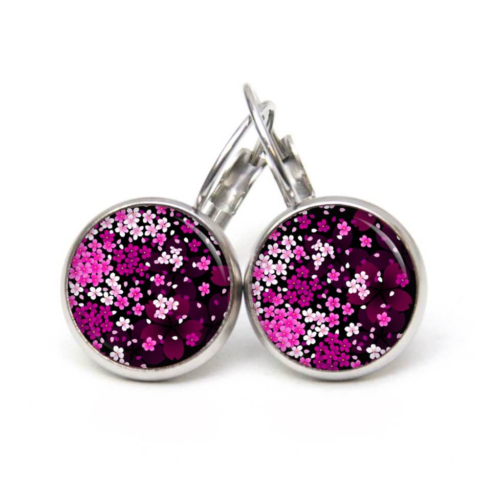Druckknopf Ohrstecker Ohrhänger Clipse rosa Blumenhimmel Druckknopf Ohrstecker Ohrhänger Clipse rosa Blumenhimmel