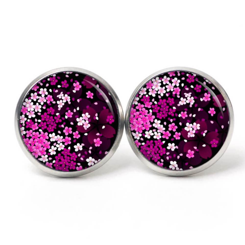 Druckknopf Ohrstecker Ohrhänger Clipse rosa Blumenhimmel Druckknopf Ohrstecker Ohrhänger Clipse rosa Blumenhimmel