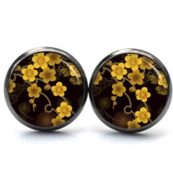 Druckknopf Ohrstecker Ohrhänger Clipse gelbe Blumen Druckknopf Ohrstecker Ohrhänger Clipse gelbe Blumen
