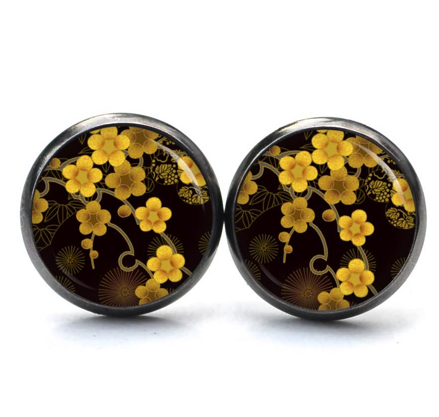 Druckknopf Ohrstecker Ohrhänger Clipse gelbe Blumen Druckknopf Ohrstecker Ohrhänger Clipse gelbe Blumen