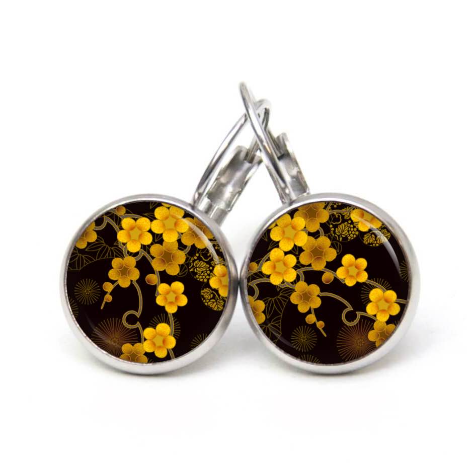 Druckknopf Ohrstecker Ohrhänger Clipse gelbe Blumen Druckknopf Ohrstecker Ohrhänger Clipse gelbe Blumen