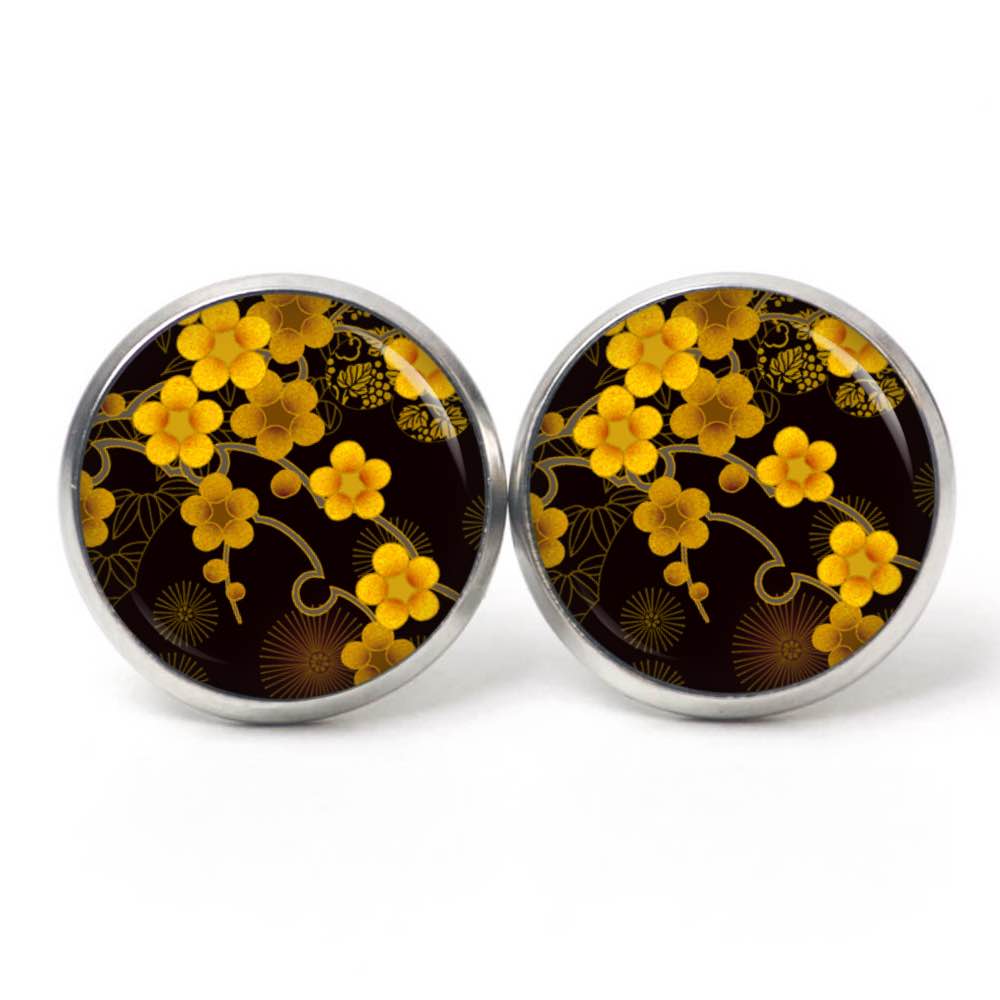 Druckknopf Ohrstecker Ohrhänger Clipse gelbe Blumen Druckknopf Ohrstecker Ohrhänger Clipse gelbe Blumen