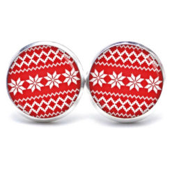 Weihnchtliche Ohrstecker Ohrhänger Clipse Druckknopf rot weißes Weihnachtsmotiv