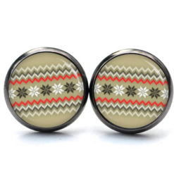 Weihnchtliche Ohrstecker Ohrhänger Clipse Druckknopf mit weihnachtlichem Muster beige rot Weihnchtliche Ohrstecker Ohrhänger Clipse Druckknopf mit weihnachtlichem Muster beige rot