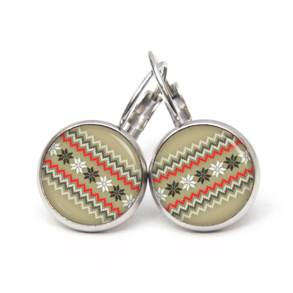 Weihnchtliche Ohrstecker Ohrhänger Clipse Druckknopf mit weihnachtlichem Muster beige rot Weihnchtliche Ohrstecker Ohrhänger Clipse Druckknopf mit weihnachtlichem Muster beige rot