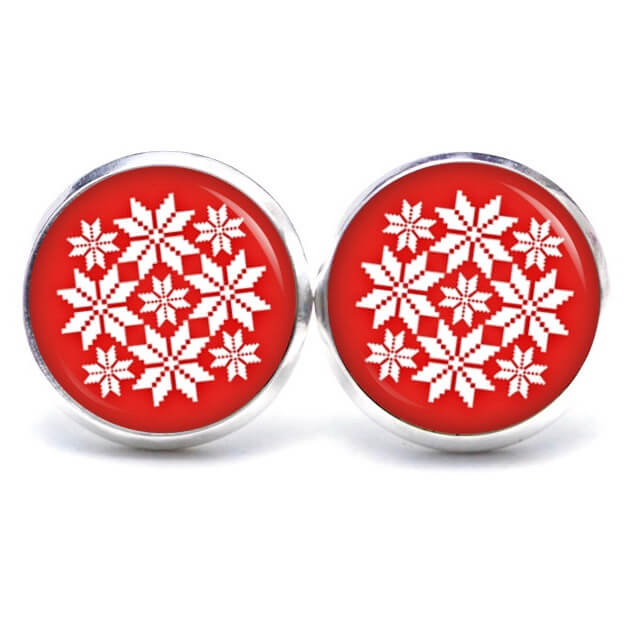 Weihnchtliche Ohrstecker Ohrhänger Clipse Druckknopf rot weißes Schneeflocken Weihnchtliche Ohrstecker Ohrhänger Clipse Druckknopf rot weißes Schneeflocken