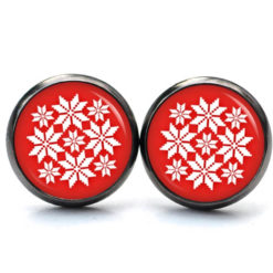 Weihnchtliche Ohrstecker Ohrhänger Clipse Druckknopf rot weißes Schneeflocken Weihnchtliche Ohrstecker Ohrhänger Clipse Druckknopf rot weißes Schneeflocken