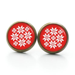 Weihnchtliche Ohrstecker Ohrhänger Clipse Druckknopf rot weißes Schneeflocken Weihnchtliche Ohrstecker Ohrhänger Clipse Druckknopf rot weißes Schneeflocken