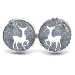 Druckknopf Ohrstecker Ohrhänger Clipse Weihnachts Elch Reindeer in grau