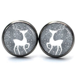 Druckknopf Ohrstecker Ohrhänger Clipse Weihnachts Elch Reindeer in grau Druckknopf Ohrstecker Ohrhänger Clipse Weihnachts Elch Reindeer in grau
