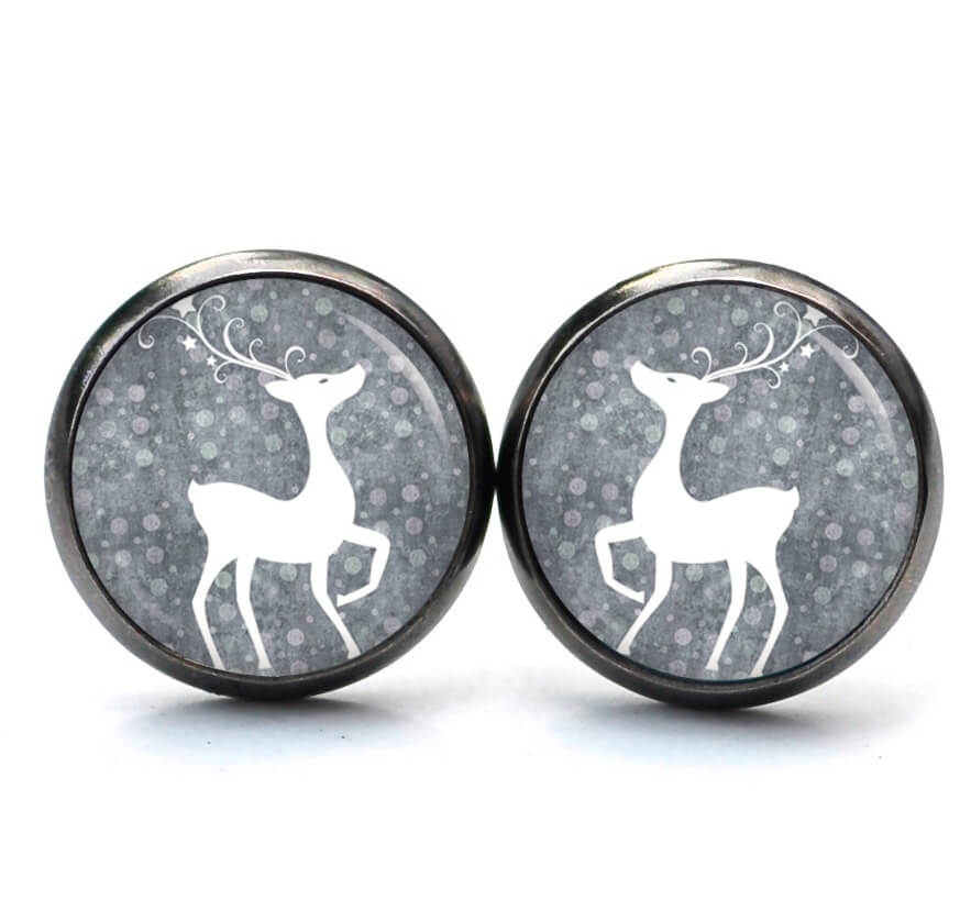 Druckknopf Ohrstecker Ohrhänger Clipse Weihnachts Elch Reindeer in grau Druckknopf Ohrstecker Ohrhänger Clipse Weihnachts Elch Reindeer in grau