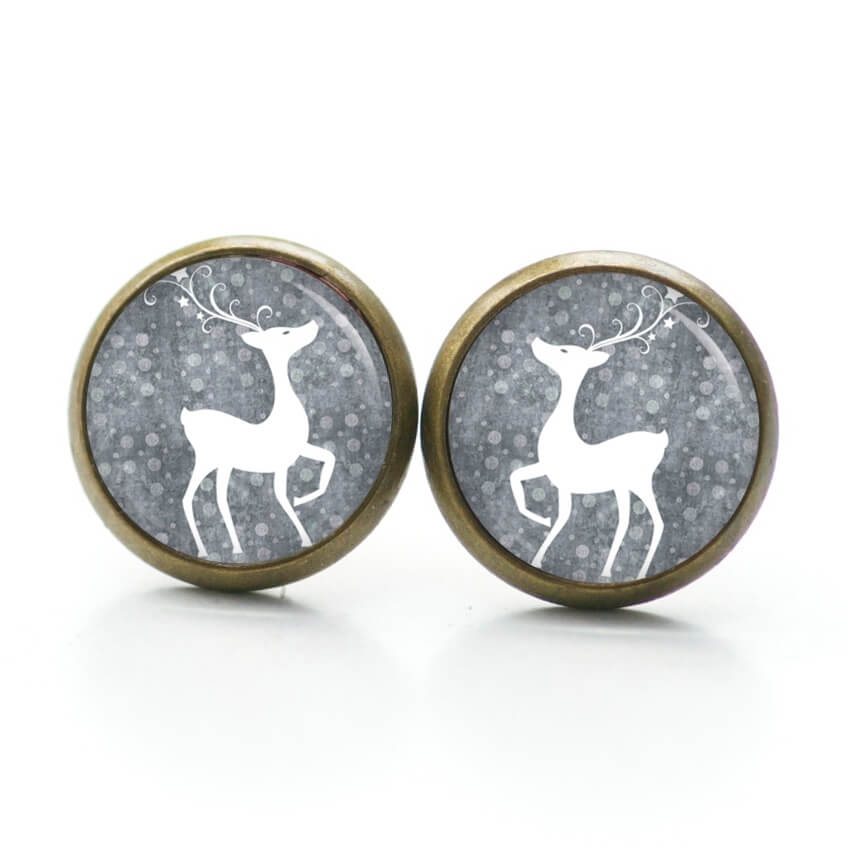 Druckknopf Ohrstecker Ohrhänger Clipse Weihnachts Elch Reindeer in grau Druckknopf Ohrstecker Ohrhänger Clipse Weihnachts Elch Reindeer in grau