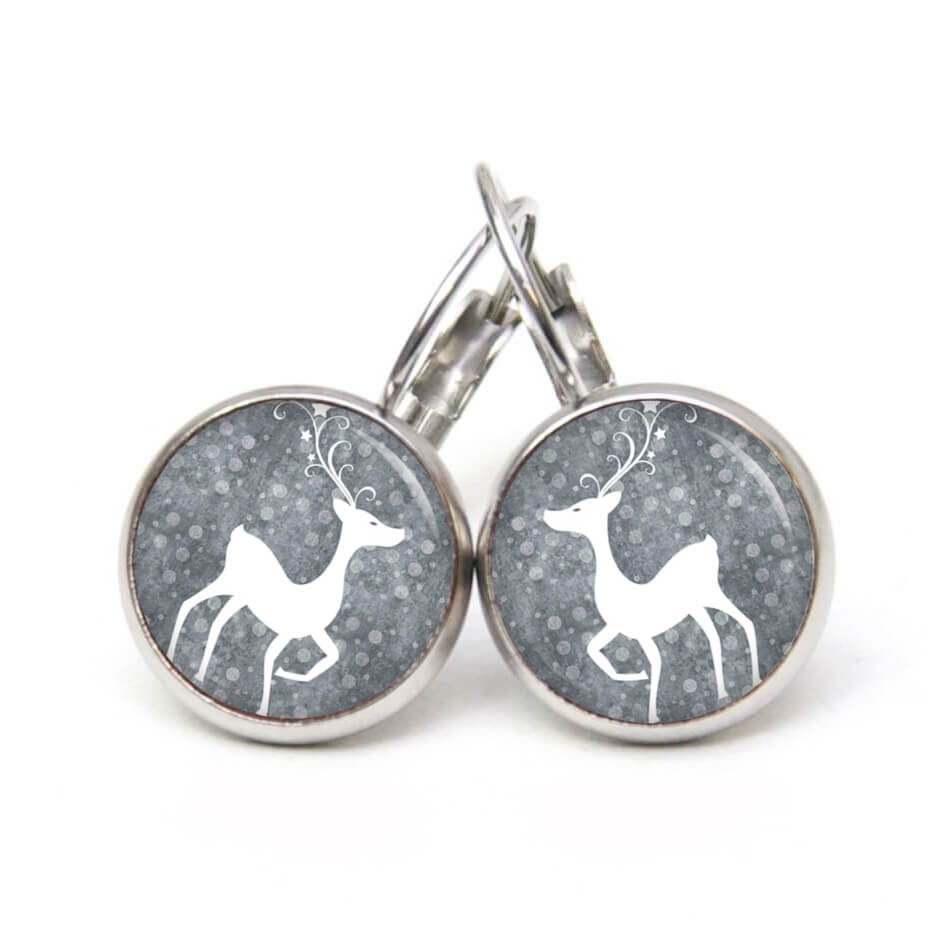 Druckknopf Ohrstecker Ohrhänger Clipse Weihnachts Elch Reindeer in grau Druckknopf Ohrstecker Ohrhänger Clipse Weihnachts Elch Reindeer in grau