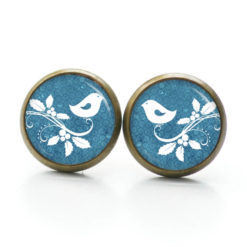 Druckknopf Ohrstecker Ohrhänger Clipse Mistelzweig mit kleinem Vogel in blau Druckknopf Ohrstecker Ohrhänger Clipse Mistelzweig mit kleinem Vogel in blau