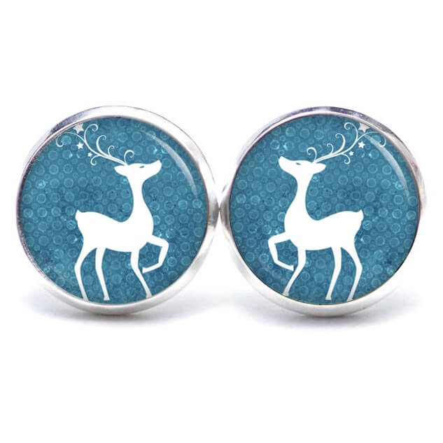 Druckknopf Ohrstecker Ohrhänger Clipse Weihnachts Elch Reindeer in Blau Druckknopf Ohrstecker Ohrhänger Clipse Weihnachts Elch Reindeer in Blau