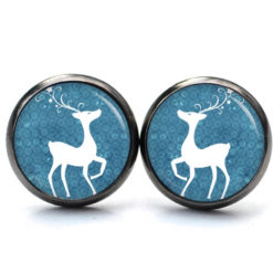 Druckknopf Ohrstecker Ohrhänger Clipse Weihnachts Elch Reindeer in Blau Druckknopf Ohrstecker Ohrhänger Clipse Weihnachts Elch Reindeer in Blau