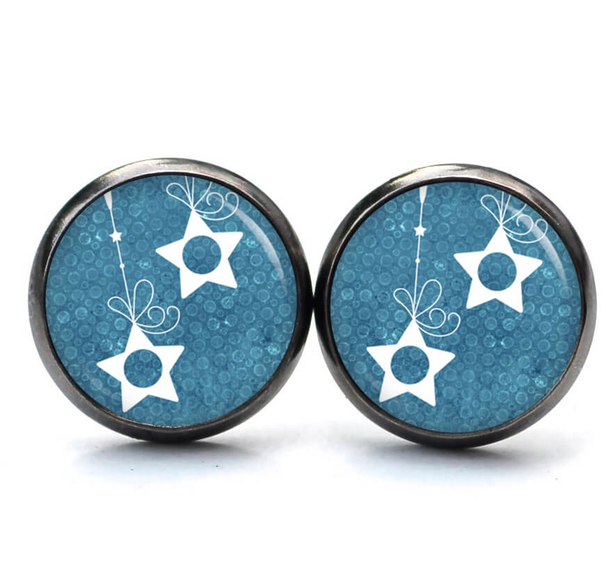 Druckknopf Ohrstecker Ohrhänger Clipse Weihnachts Sterne in blau Druckknopf Ohrstecker Ohrhänger Clipse Weihnachts Sterne in blau