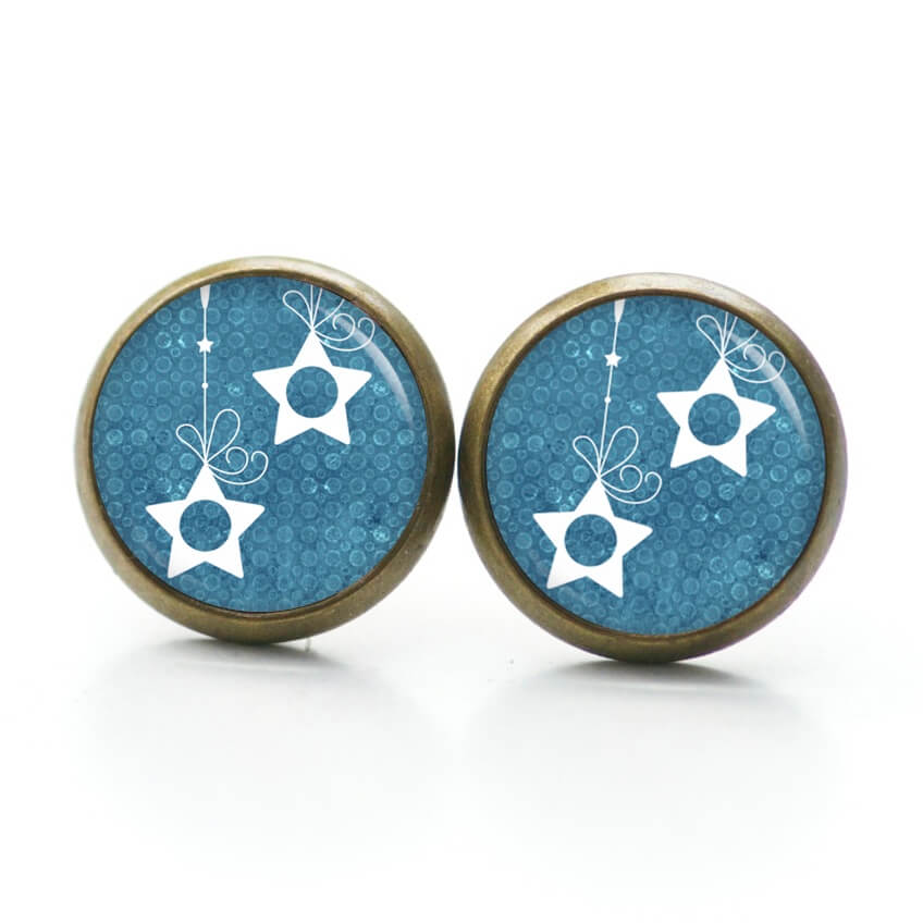 Druckknopf Ohrstecker Ohrhänger Clipse Weihnachts Sterne in blau Druckknopf Ohrstecker Ohrhänger Clipse Weihnachts Sterne in blau