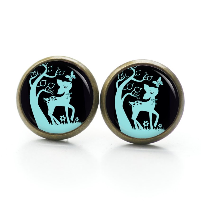 Druckknopf Ohrstecker Ohrhänger Clipse Rehkitz Reh Bambi Schwarz Türkis Druckknopf Ohrstecker Ohrhänger Clipse Rehkitz Reh Bambi Schwarz Türkis