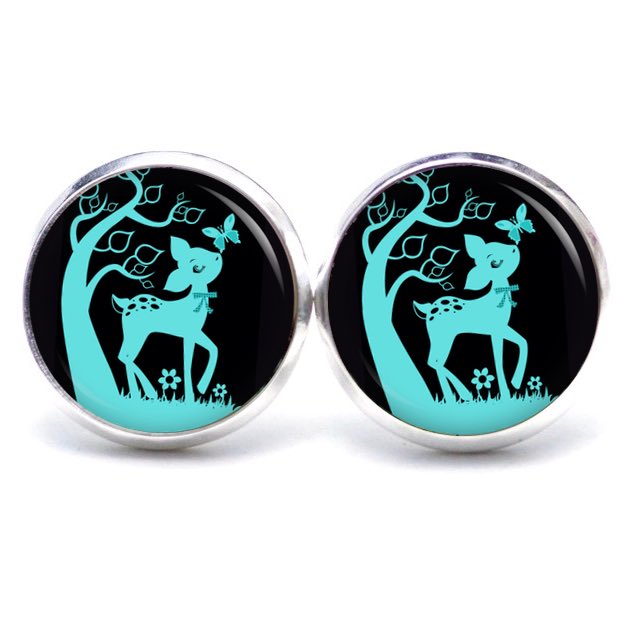 Druckknopf Ohrstecker Ohrhänger Clipse Rehkitz Reh Bambi Schwarz Türkis Druckknopf Ohrstecker Ohrhänger Clipse Rehkitz Reh Bambi Schwarz Türkis