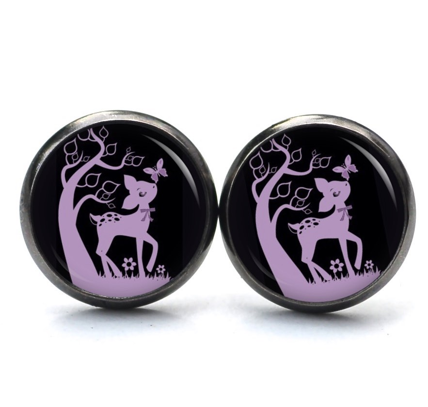 Druckknopf Ohrstecker Ohrhänger Clipse Rehkitz Reh Schwarz Lila Druckknopf Ohrstecker Ohrhänger Clipse Rehkitz Reh Schwarz Lila