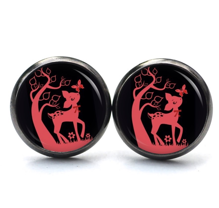 Druckknopf Ohrstecker Ohrhänger Clipse Rehkitz Reh Schwarz Rot Druckknopf Ohrstecker Ohrhänger Clipse Rehkitz Reh Schwarz Rot
