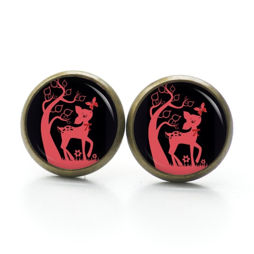 Druckknopf Ohrstecker Ohrhänger Clipse Rehkitz Reh Schwarz Rot Druckknopf Ohrstecker Ohrhänger Clipse Rehkitz Reh Schwarz Rot