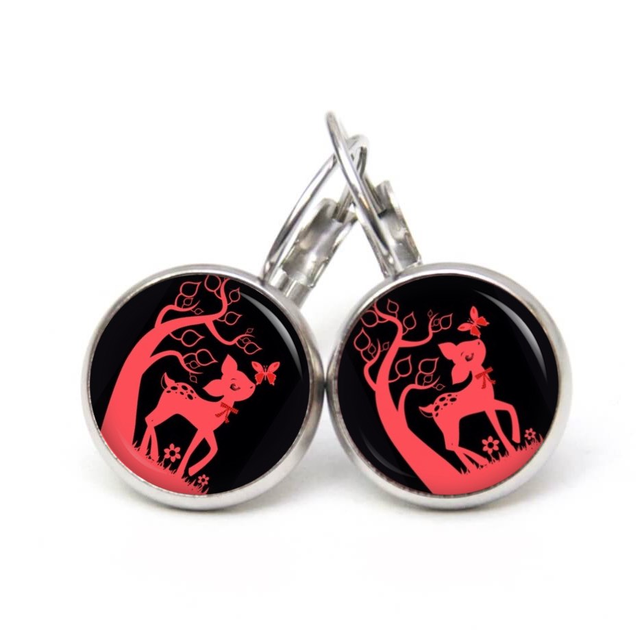 Druckknopf Ohrstecker Ohrhänger Clipse Rehkitz Reh Schwarz Rot Druckknopf Ohrstecker Ohrhänger Clipse Rehkitz Reh Schwarz Rot