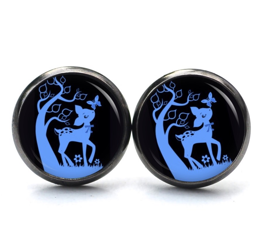 Druckknopf Ohrstecker Ohrhänger Clipse Rehkitz Reh Schwarz Blau Druckknopf Ohrstecker Ohrhänger Clipse Rehkitz Reh Schwarz Blau