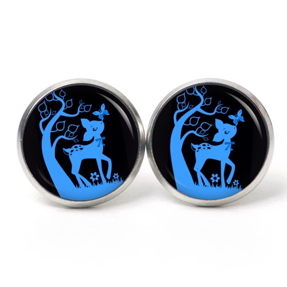 Druckknopf Ohrstecker Ohrhänger Clipse Rehkitz Reh Schwarz Blau Druckknopf Ohrstecker Ohrhänger Clipse Rehkitz Reh Schwarz Blau
