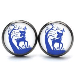 Druckknopf Ohrstecker Ohrhänger Clipse Rehkitz Reh Blau/Weiß Druckknopf Ohrstecker Ohrhänger Clipse Rehkitz Reh Blau/Weiß