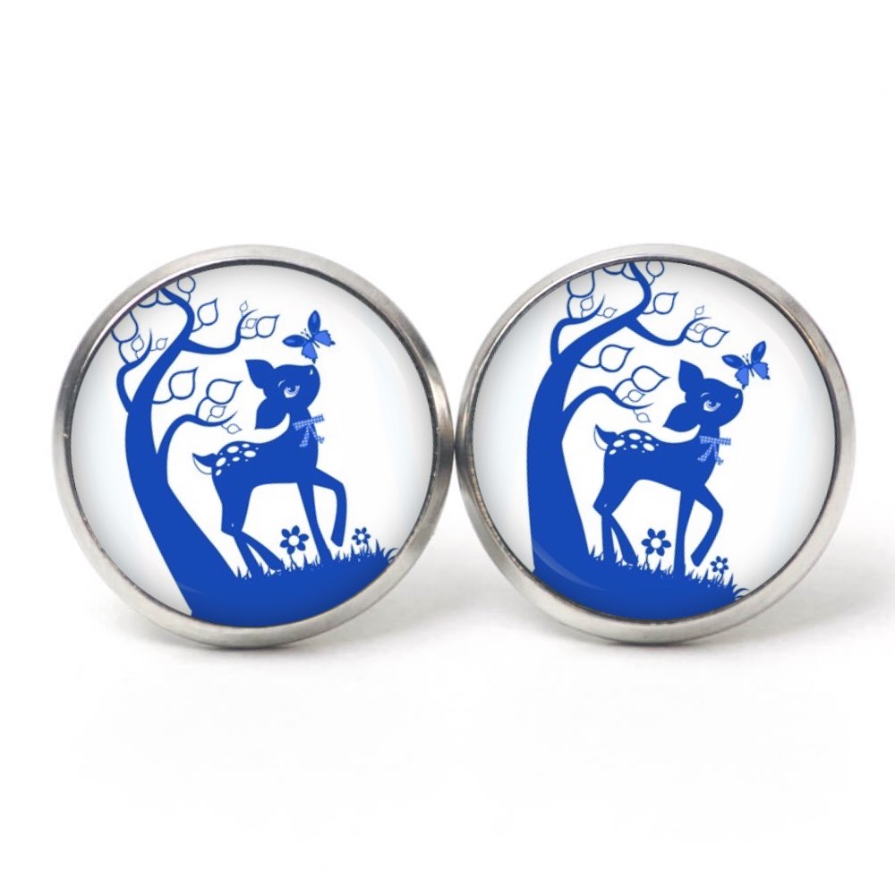Druckknopf Ohrstecker Ohrhänger Clipse Rehkitz Reh Blau/Weiß Druckknopf Ohrstecker Ohrhänger Clipse Rehkitz Reh Blau/Weiß