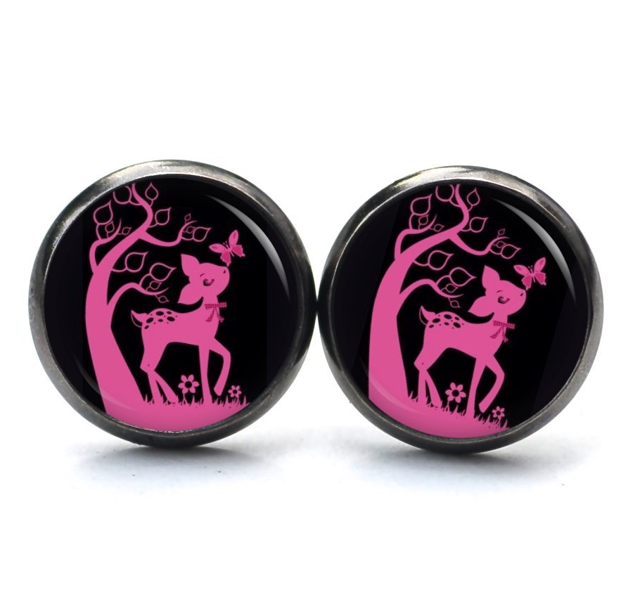 Druckknopf Ohrstecker Ohrhänger Clipse Rehkitz Reh Schwarz Pink Druckknopf Ohrstecker Ohrhänger Clipse Rehkitz Reh Schwarz Pink