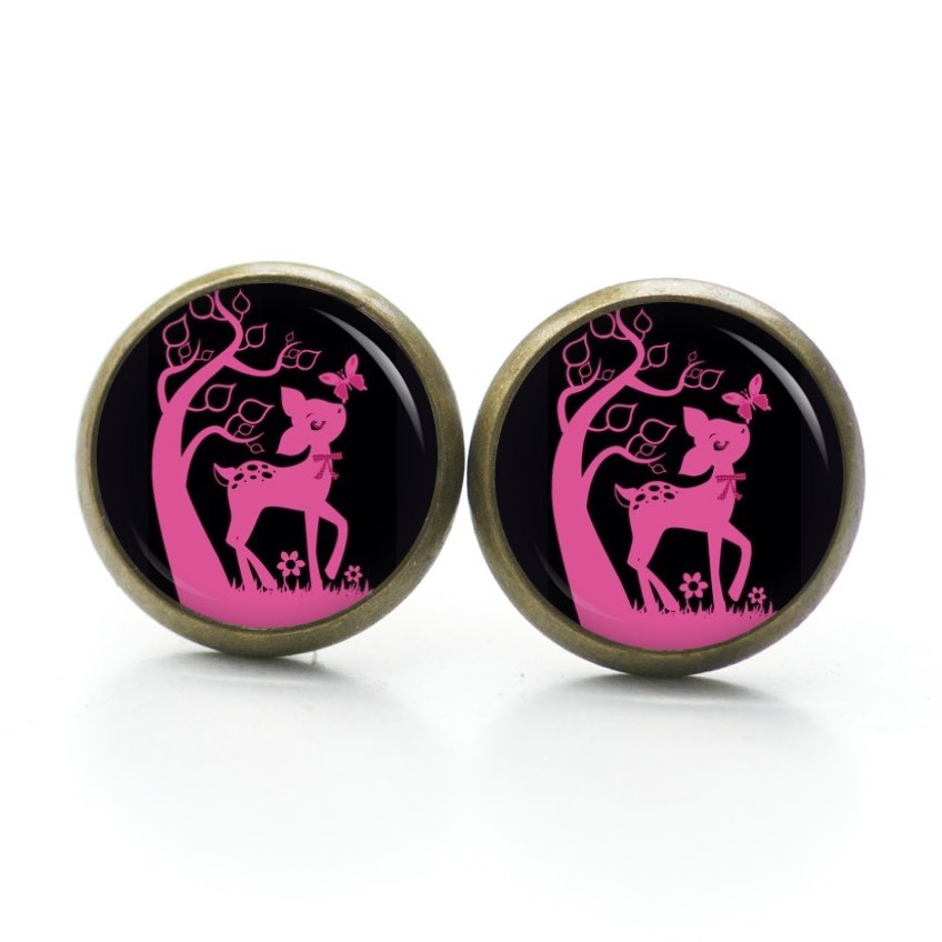 Druckknopf Ohrstecker Ohrhänger Clipse Rehkitz Reh Schwarz Pink Druckknopf Ohrstecker Ohrhänger Clipse Rehkitz Reh Schwarz Pink