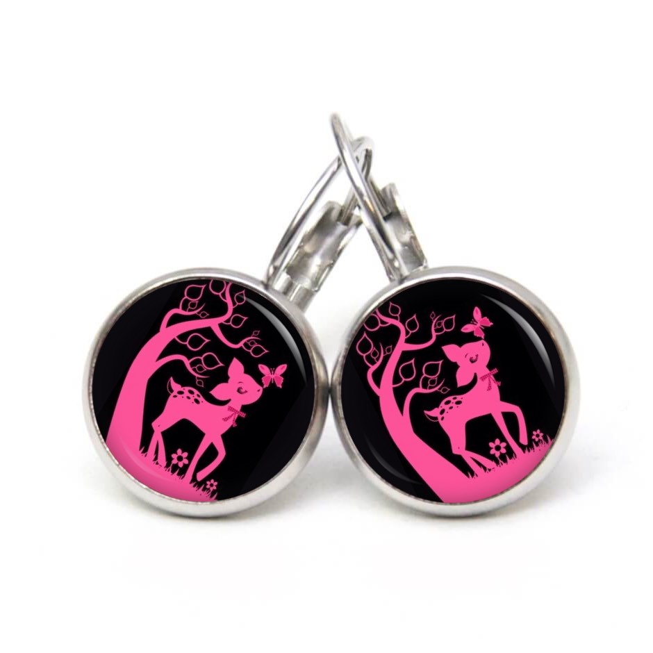 Druckknopf Ohrstecker Ohrhänger Clipse Rehkitz Reh Schwarz Pink Druckknopf Ohrstecker Ohrhänger Clipse Rehkitz Reh Schwarz Pink