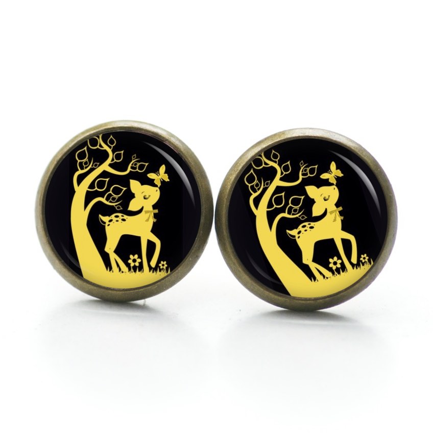 Druckknopf Ohrstecker Ohrhänger Clipse Rehkitz Reh Gelb Schwarz Druckknopf Ohrstecker Ohrhänger Clipse Rehkitz Reh Gelb Schwarz
