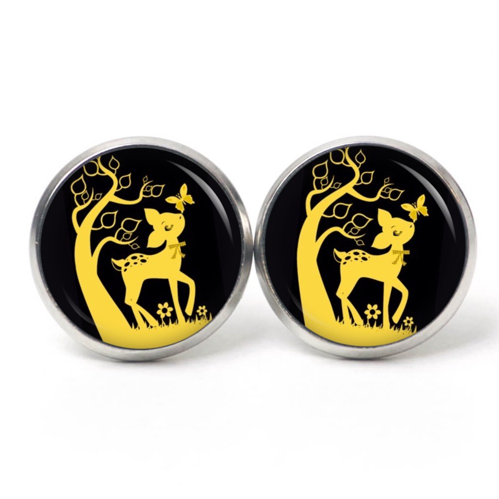 Druckknopf Ohrstecker Ohrhänger Clipse Rehkitz Reh Gelb Schwarz Druckknopf Ohrstecker Ohrhänger Clipse Rehkitz Reh Gelb Schwarz