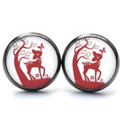 Druckknopf Ohrstecker Ohrhänger Clipse Rehkitz Reh rot weiß Druckknopf Ohrstecker Ohrhänger Clipse Rehkitz Reh rot weiß