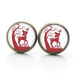 Druckknopf Ohrstecker Ohrhänger Clipse Rehkitz Reh rot weiß Druckknopf Ohrstecker Ohrhänger Clipse Rehkitz Reh rot weiß