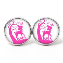 Druckknopf Ohrstecker Ohrhänger Clipse Rehkitz Reh rosa pink weiß