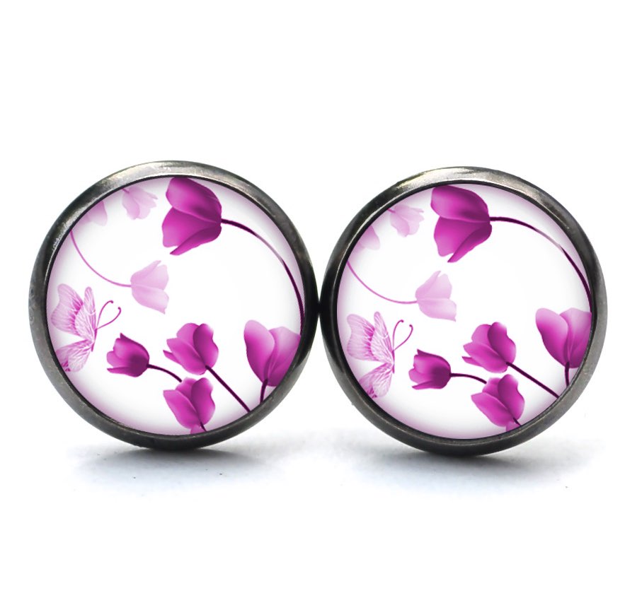 Druckknopf Ohrstecker Ohrhänger Clipse wunderschöne rosa Tulpen Druckknopf Ohrstecker Ohrhänger Clipse wunderschöne rosa Tulpen