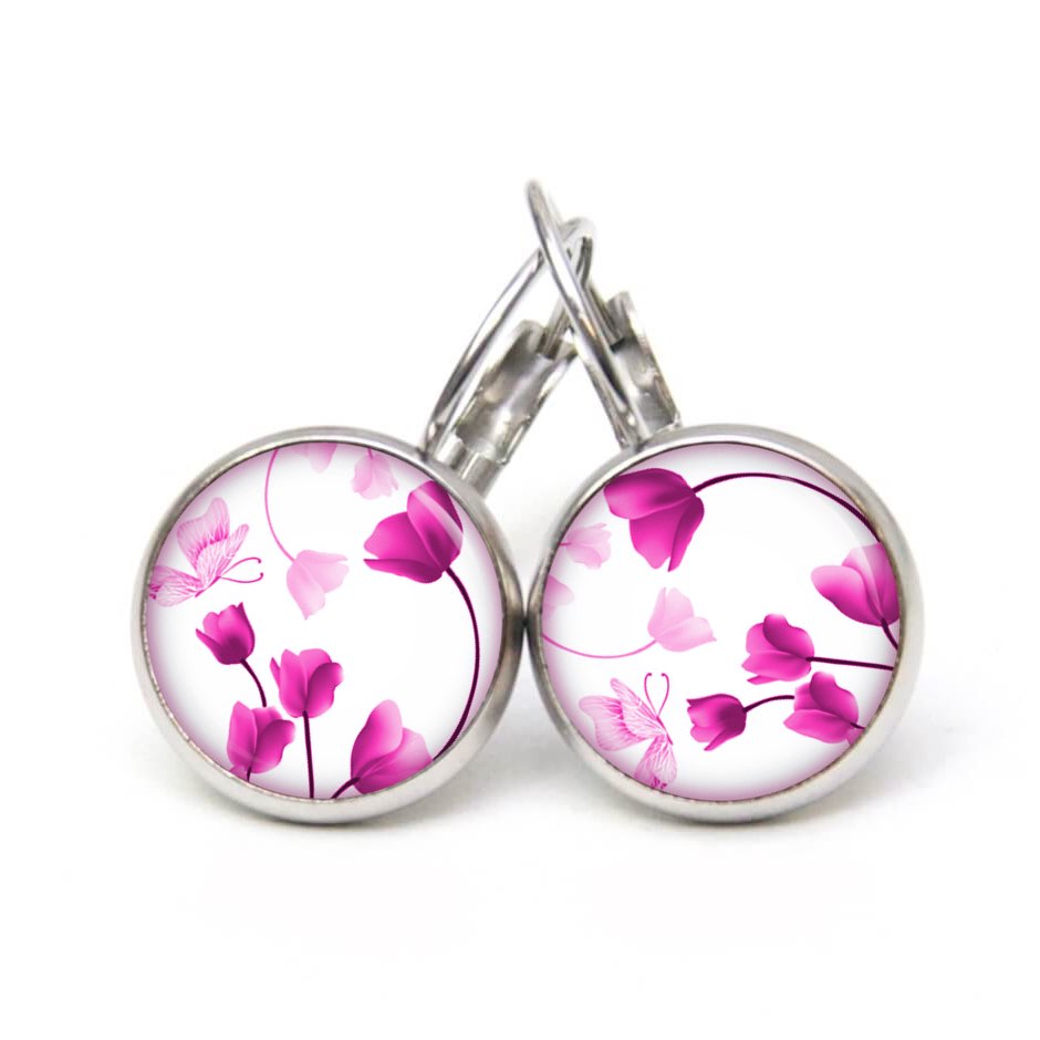 Druckknopf Ohrstecker Ohrhänger Clipse wunderschöne rosa Tulpen Druckknopf Ohrstecker Ohrhänger Clipse wunderschöne rosa Tulpen