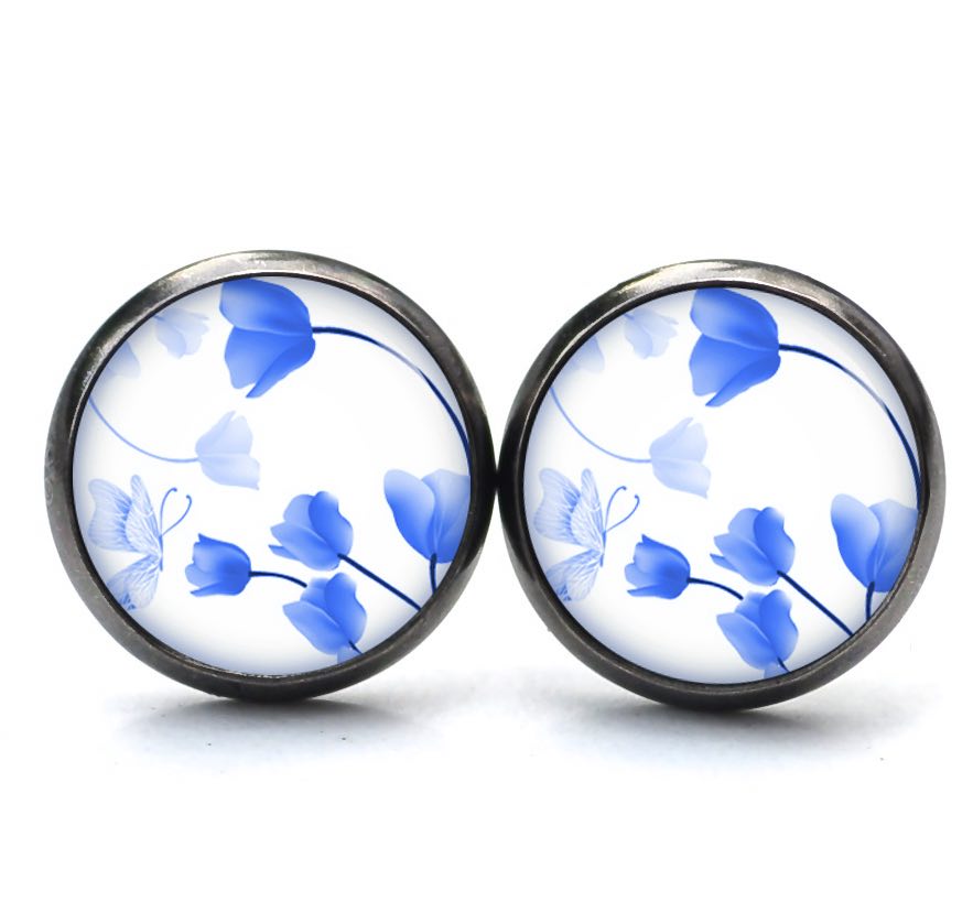 Ohrstecker, Ohrhänger, Clipse & Druckknopf – Motiv Wunderschöne blauen Tulpen – Schmuck aus Edelstahl Ohrstecker, Ohrhänger, Clipse & Druckknopf – Motiv Wunderschöne blauen Tulpen – Schmuck aus Edelstahl