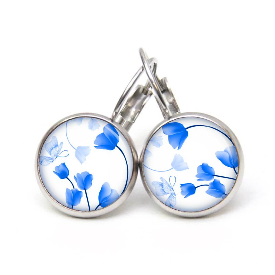 Ohrstecker, Ohrhänger, Clipse & Druckknopf – Motiv Wunderschöne blauen Tulpen – Schmuck aus Edelstahl Ohrstecker, Ohrhänger, Clipse & Druckknopf – Motiv Wunderschöne blauen Tulpen – Schmuck aus Edelstahl