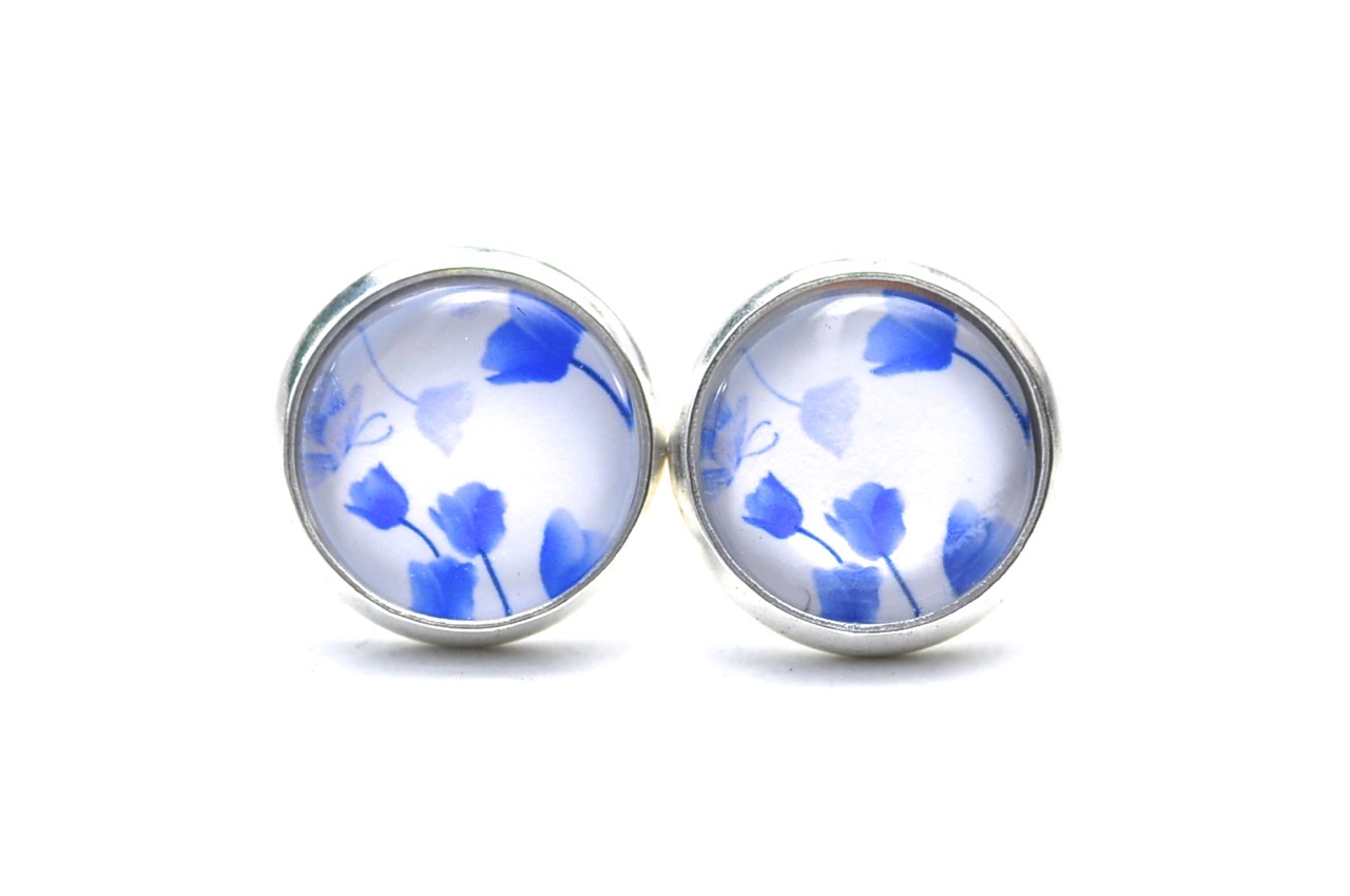 Ohrstecker, Ohrhänger, Clipse & Druckknopf – Motiv Wunderschöne blauen Tulpen – Schmuck aus Edelstahl Ohrstecker, Ohrhänger, Clipse & Druckknopf – Motiv Wunderschöne blauen Tulpen – Schmuck aus Edelstahl