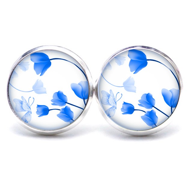 Ohrstecker, Ohrhänger, Clipse & Druckknopf – Motiv Wunderschöne blauen Tulpen – Schmuck aus Edelstahl Ohrstecker, Ohrhänger, Clipse & Druckknopf – Motiv Wunderschöne blauen Tulpen – Schmuck aus Edelstahl