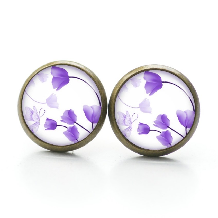 Druckknopf Ohrstecker Ohrhänger Clipse wunderschöne violette Tulpen Druckknopf Ohrstecker Ohrhänger Clipse wunderschöne violette Tulpen