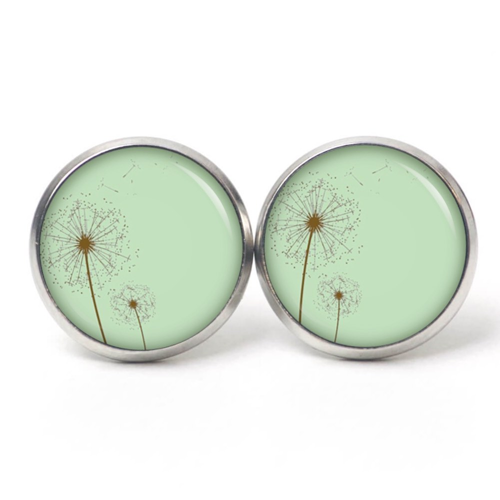 Ohrstecker, Ohrhänger, Clipse & Druckknopf – Motiv Zarte Pusteblume grün – Schmuck aus Edelstahl Ohrstecker, Ohrhänger, Clipse & Druckknopf – Motiv Zarte Pusteblume grün – Schmuck aus Edelstahl