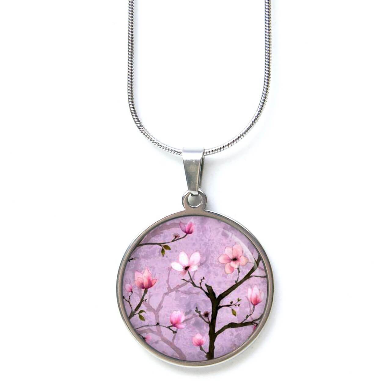 Edelstahl Kette Lila Kirschblüten Japanische Kirschblüten Edelstahl Kette Lila Kirschblüten Japanische Kirschblüten