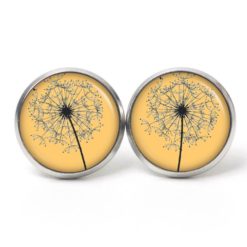 Ohrstecker, Ohrhänger, Clipse & Druckknopf – Motiv große Pusteblume orange schwarz – Schmuck aus Edelstahl